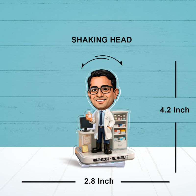 Personalized Pharmacist Bobblehead Caricature with Battery Powered Moving Head   Gift for Doctors, Pharmacy Students & Medical Professionals  Chemists & Lab Technicians Tabletop Decor